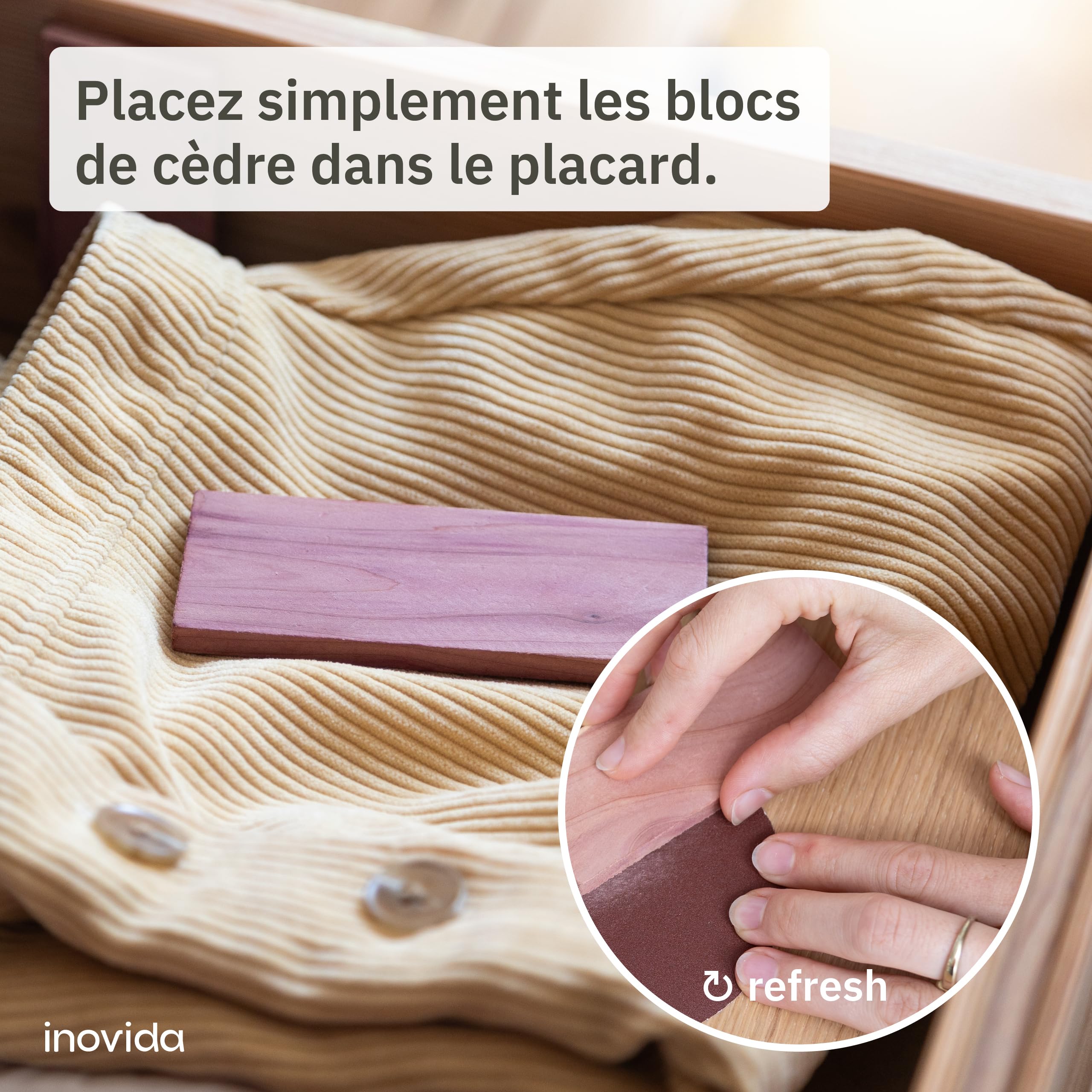 Protection Anti-Mites en Bois de Cèdre pour Armoire : 16 Blocs Parfumés en Bois de Cèdre Contre Les Mites Textiles – Désodorisant Naturel pour Penderie – Parfum Frais pour Vêtements – de Inovida