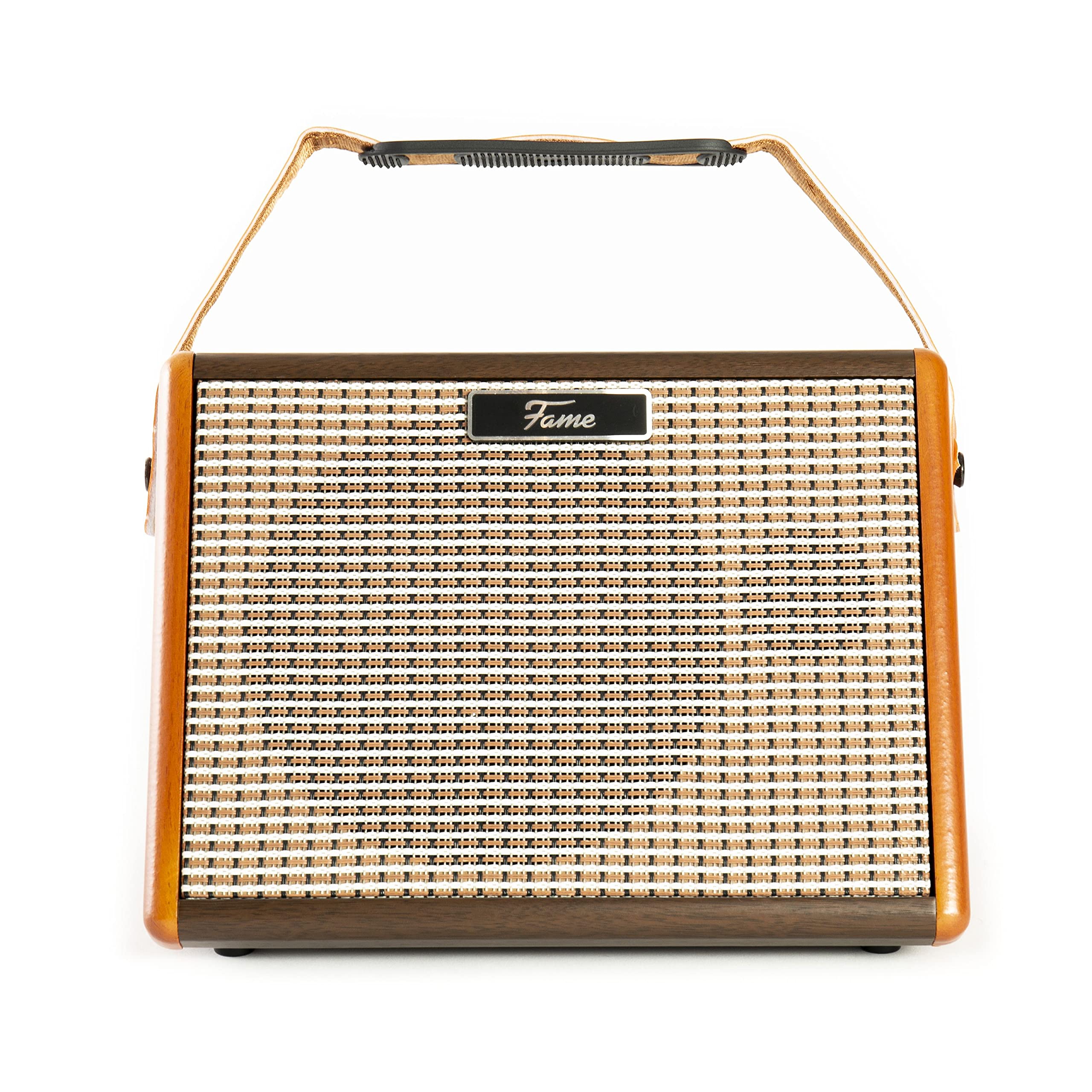 Fame AG-26A Akustikgitarrenverstärker, integrierter Akku, 2 separat regelbare Kanäle, 3,5 mm Stereo-Line-In, Echo-/Reverb-Effekte, Bluetooth, inklusive 15V Ladekabel