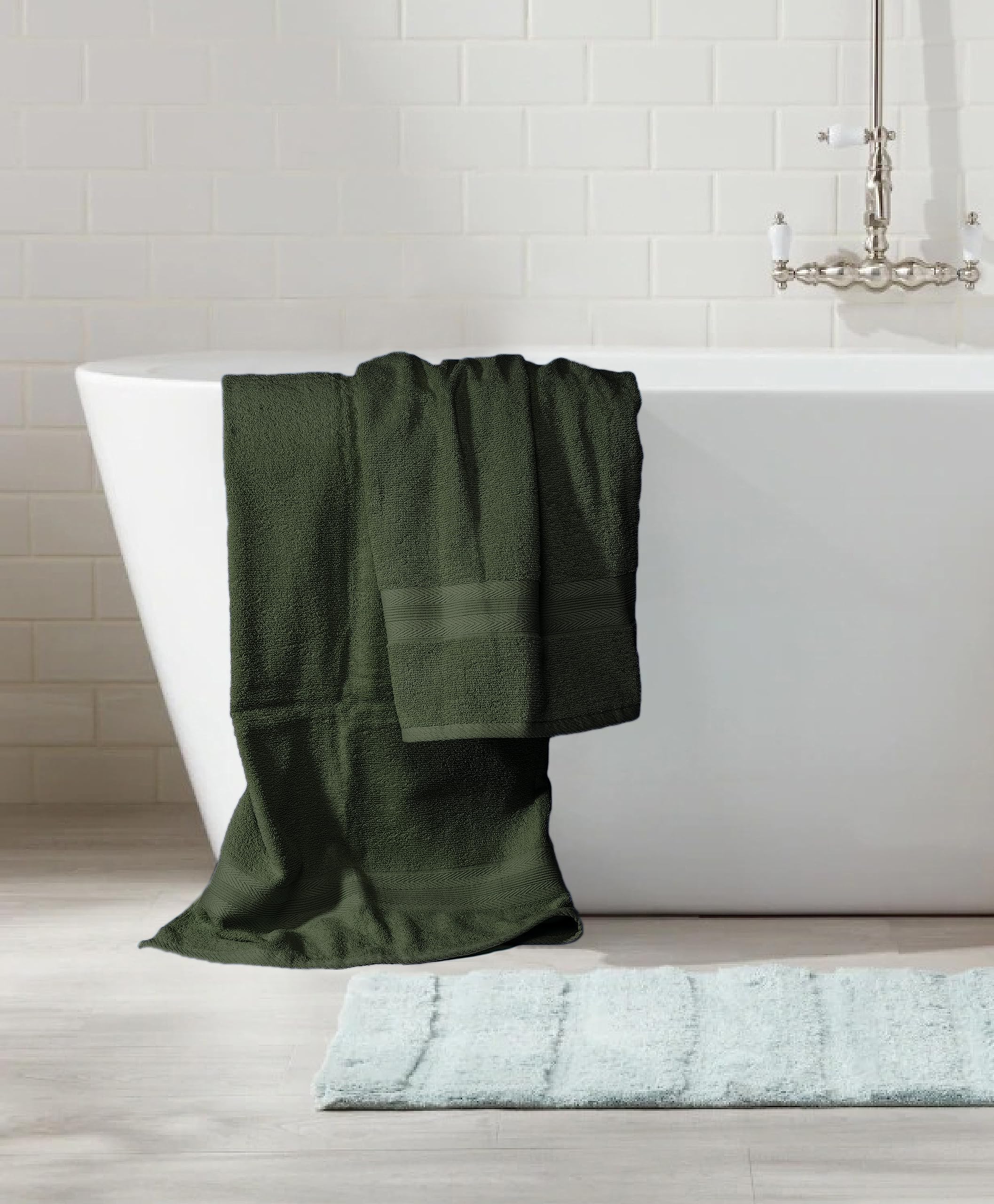 BOUTIQUO Lot de 8 serviettes 100 % coton, 2 serviettes de bain 68,6 x 137,2 cm, 2 essuie-mains 40,6 x 71,1 cm, 4 débarbouillettes 33 x 33 cm, douces, absorbantes, lavables en machine, vert olive