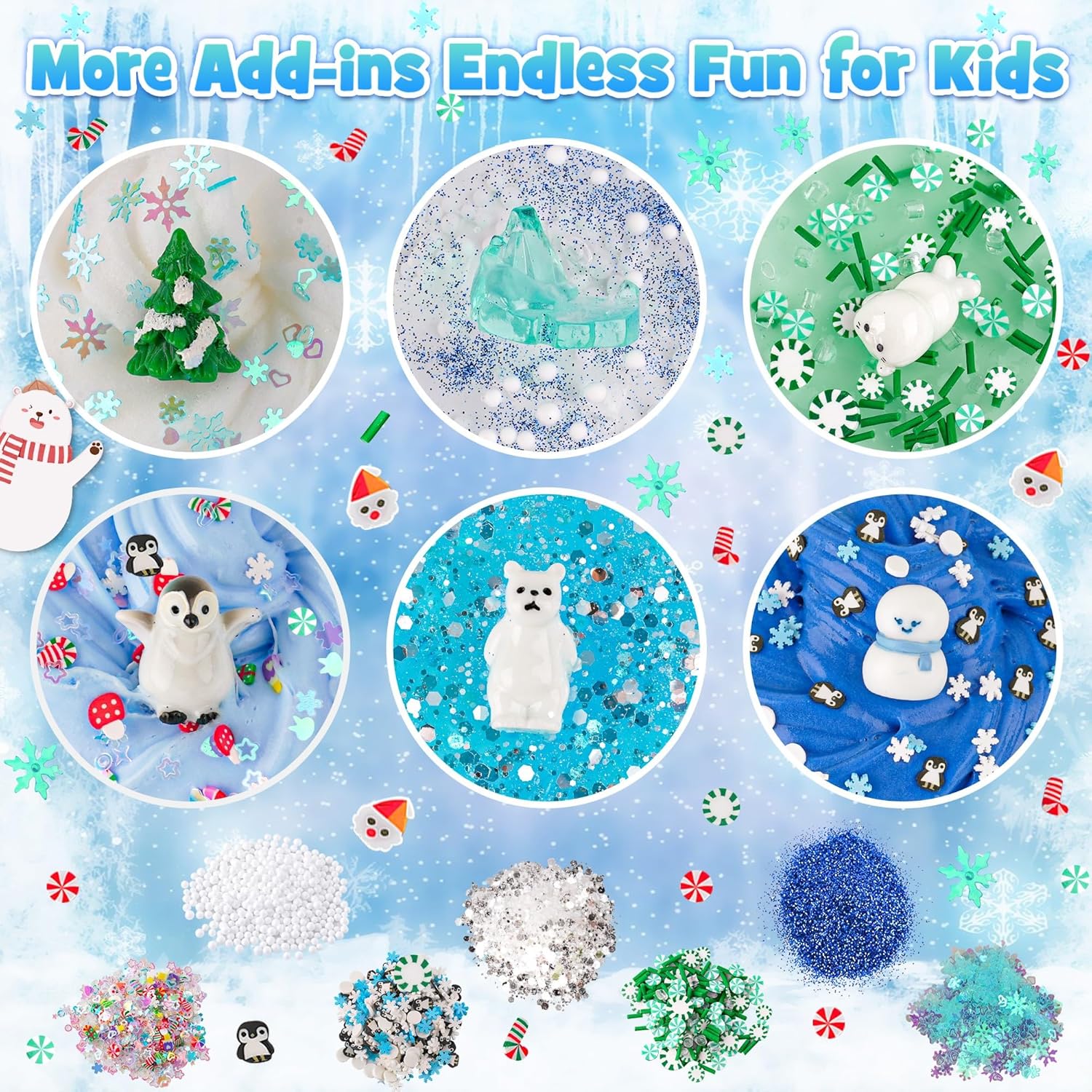 LAWOHO 6 Packs Snow Slime Kit - Butter, Clear, Water, Cloud Slimes, Fluffy Slime Making Kit for Kids with Cute Charms & Add-ins, Blue Kids Slimes Kits for Girls & Boys Birthday Christmas Easter Gifts