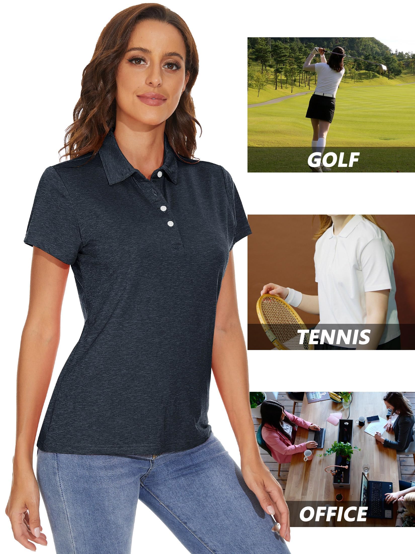 MAGCOMSEN Damskie koszulki polo szybkoschnące koszulki golfowe z krótkim rękawem odprowadzające wilgoć sportowe topy robocze koszulki