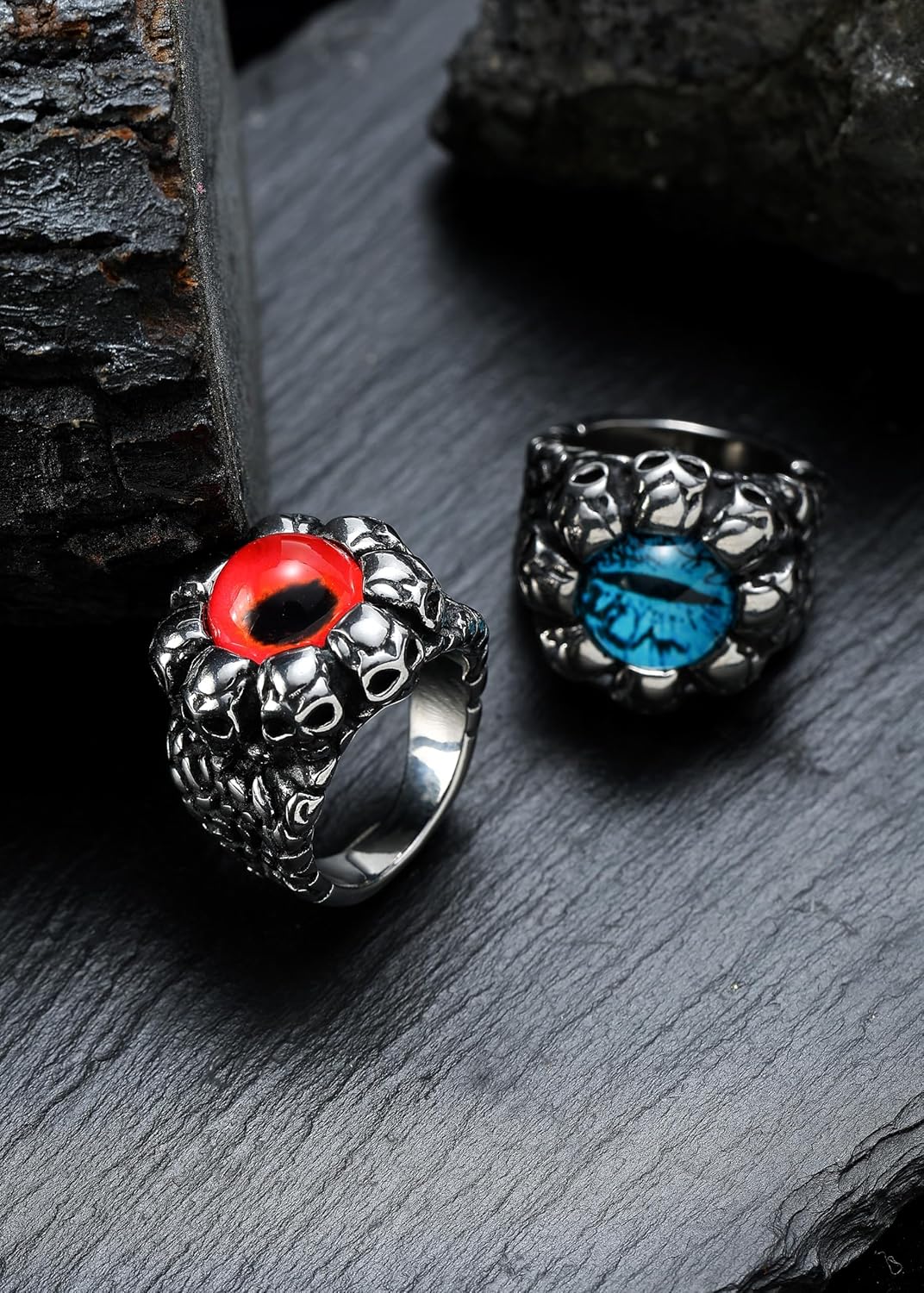 Gothic Dragon Eye Ring, Devil Eyeball Ring for Men,Stainless Steel Gothic Punk Demon Skull Evil Eye Ring Halloween Jewelry Gift - Image 3