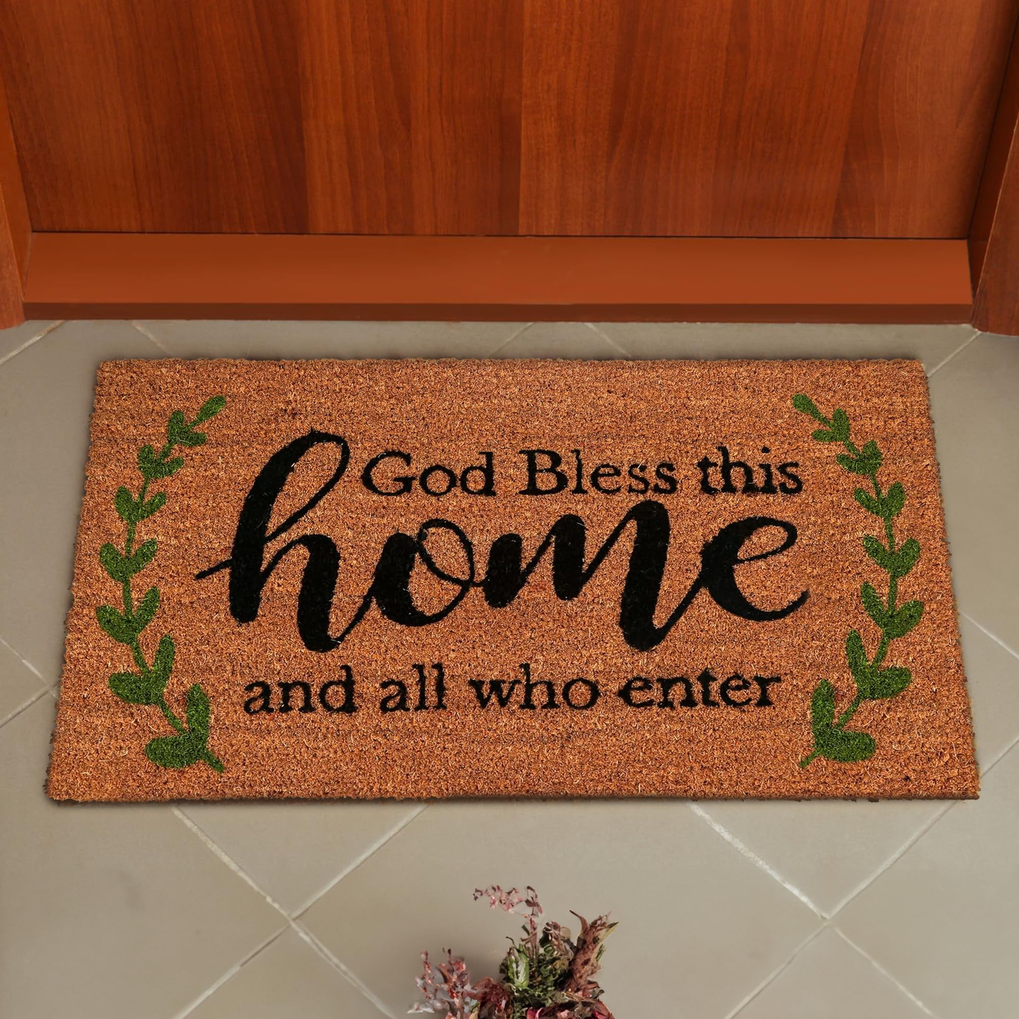 God Bless This Home Doormat | Farmhouse Style Entry Mat | 18 x 30 Inches | Durable 100% Coir