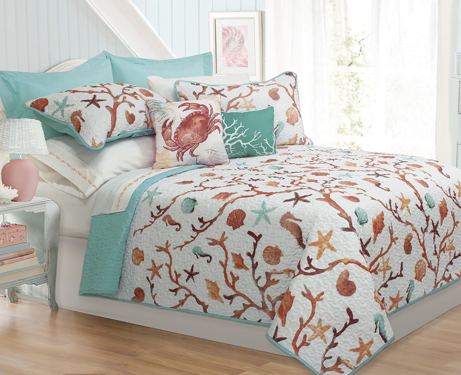 Safdie & Co. 60116.4T.82 Ocen Club Collection 4 Piece Quilt & Sham Set, Twin
