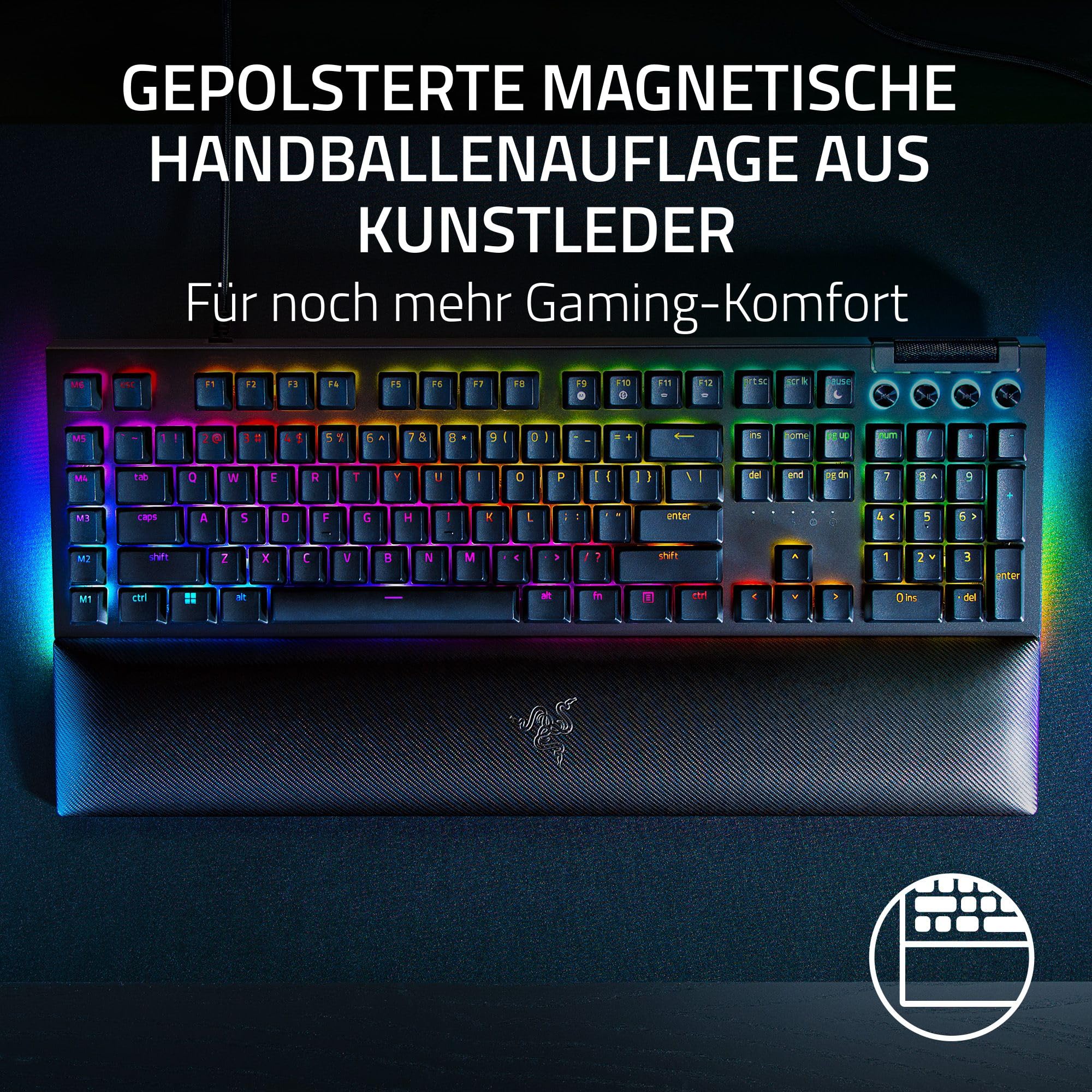 Razer BlackWidow V4 Mechanische Gaming-Tastatur Chroma RGB Green Switches Makro-Tasten Doubleshot-ABS-Tastenkappen QWERTZ DE-Layout Schwarz