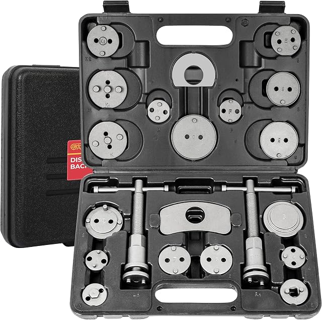 GADLANE Brake Caliper Rewind Tool Kit - 21pcs Universal Robust Caliper Wind Back Tool Set, Front & Rear Brake Piston Rewind Tool Professional Kit for Cars, Vans and More - Brake Caliper Tool Kit 21PCS