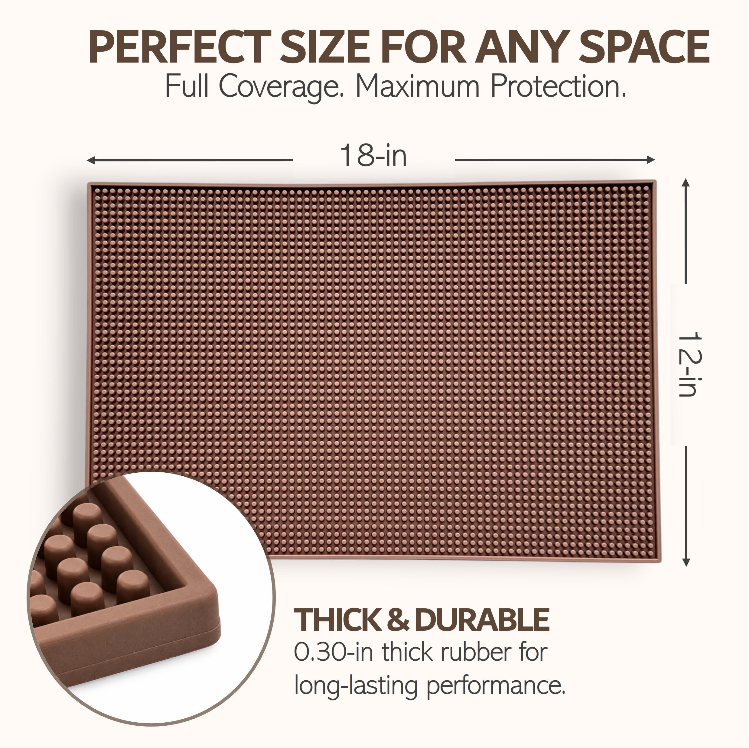 Rubber Bar Mat – Non-Slip Spill & Drip Mat for Bartending, Coffee Bar & Kitchen Countertop, Thick Durable Counter Protector & Stylish Drying Mat (Warm Taupe, 18"x12") — Amazon image 5