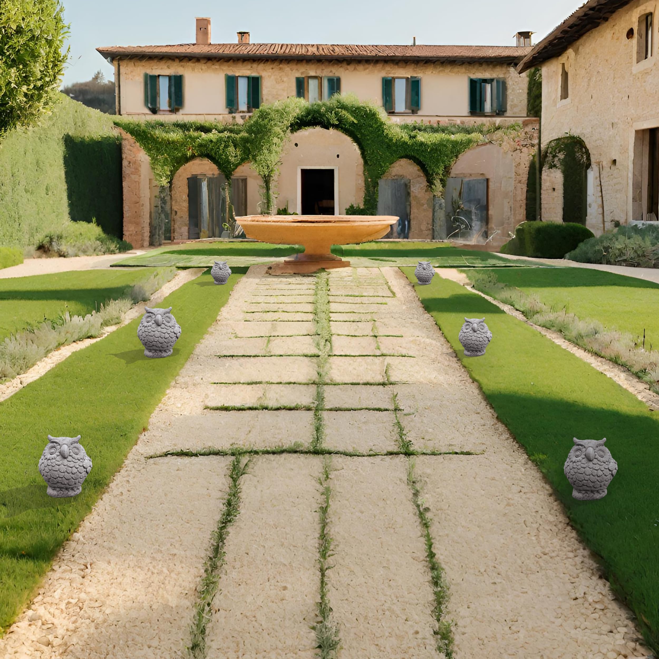 Gufo Porta Fortuna Statua Giardino In Polvere Di Marmo Gufetto Portafortuna Civetta Altezza 17 - Base 10x12 Cm - Peso 3,5 Kg