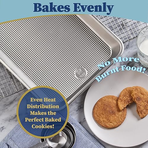 Miniatura 5 de Ultra Cuisine Juego de 2 bandejas de aluminio para hornear de media hoja, aptas para horno y resistentes a la deformación, bandeja para hornear