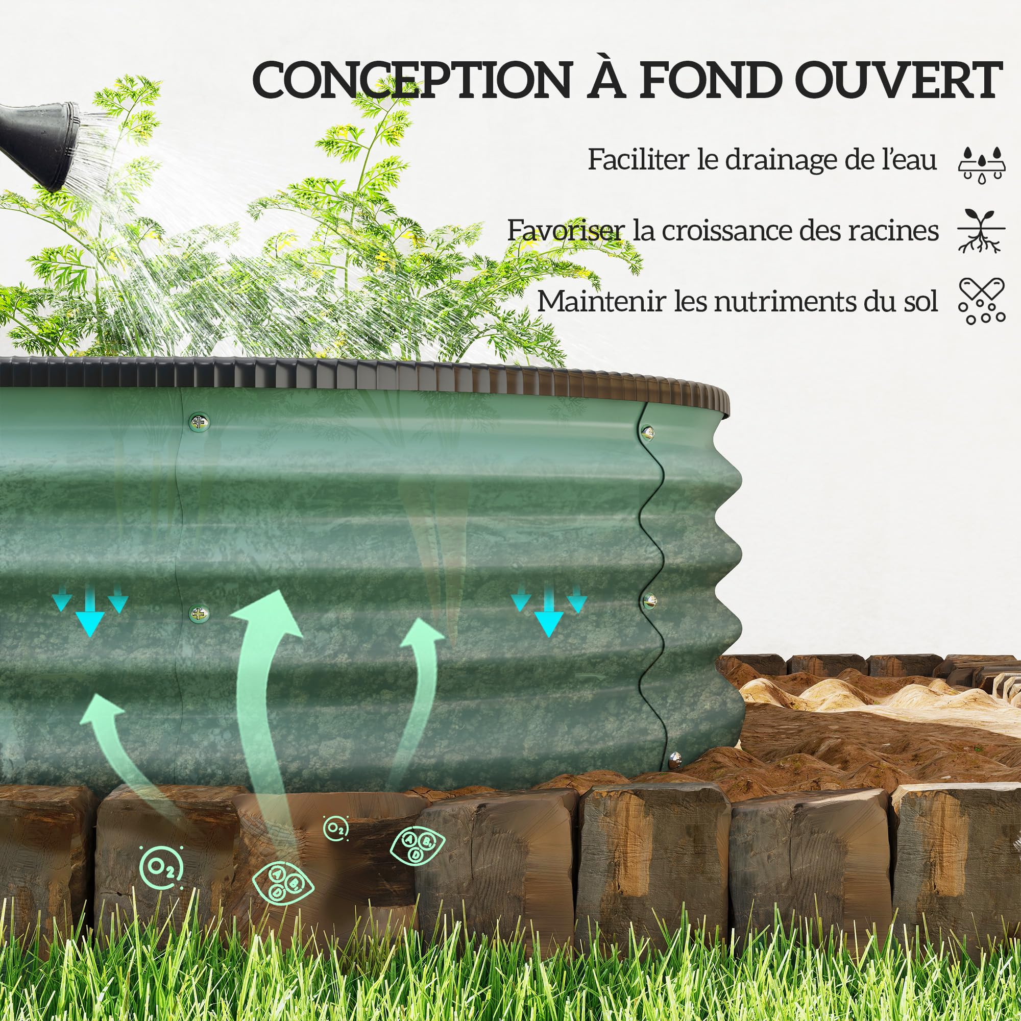 Outsunny Lot de 2 Carrés Potagers Acier Galvanisé 135 x 90 x 30 cm Vert