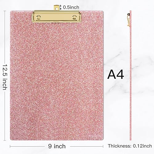 Miniatura 2 de Piasoenc Portapapeles acrílicos, tablero de clip con purpurina de moda con clip dorado de perfil bajo, diseñado para uso en el aula, la escuela y la