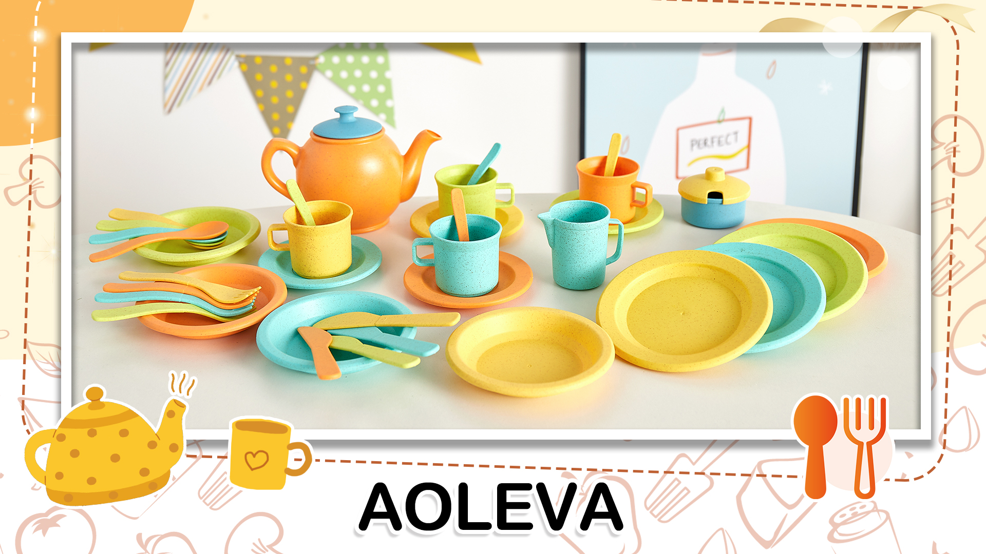 SA Products Kids Tea Set U2013 47-Piece Afternoon Tea Set For Girls Or Boys Picnic Set With Pretend Cups Doughnuts Cookies Biscuits Birthday Christmas Gift For Children 3 To 8 Years Old