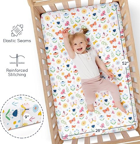 Miniatura 20 de GROW WILD Sábanas bajeras ajustables para cuna de unicornio y arcoíris para niña (paquete de 3), sábana bajera de algodón de jersey suave, colchón