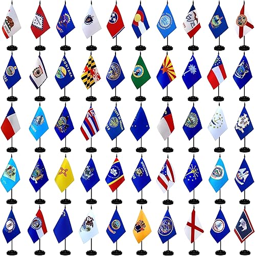 Miniatura 4 de TSMD US 50 State - Juego de banderas de escritorio pequeñas de oficina con base de soporte para decoración de aula, 5 x 8 pulgadas