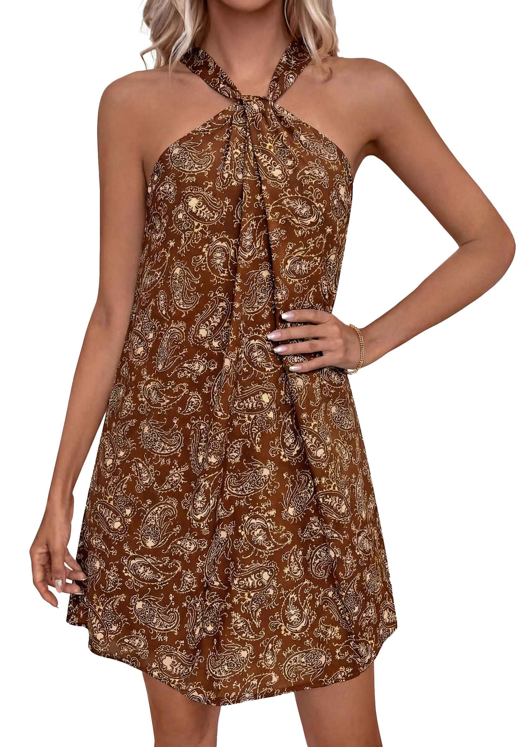 PRETTYGARDEN Womens 2026 Summer Halter Mini Dress Sleeveless Boho Floral Short Sundress Casual Flowy Beach Dresses Sleeveless · Floral