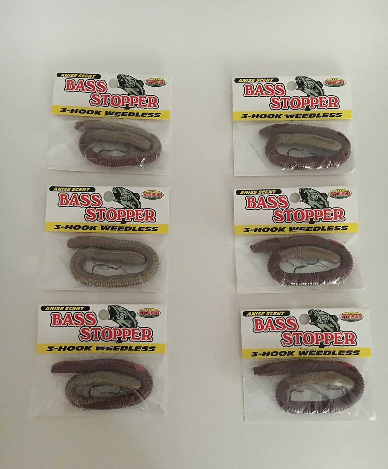 Bass Stopper Lures Natural Weedless 6 Pack Bundle K&E Bass Worms