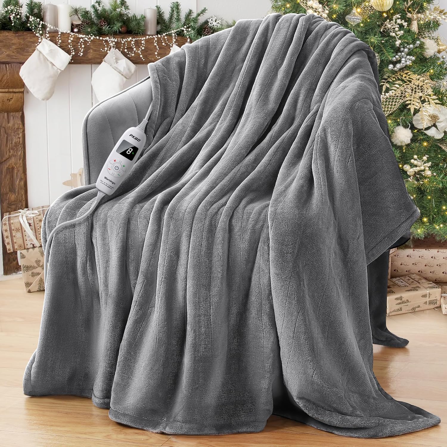 62"×84" Heated Blanket Electric Throw,10 Fast Heating Levels&8h Auto Off&Overheat Protection, Machine Washable ETL Two-Sided Flannel Electric Blanket Throw, Light Grey Light Grey 62*84 Inch