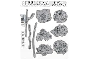 Stampers Anonymous Tim Holtz Cling Rubber Floral Garden Stamp Assortment, 7" x 8.5"