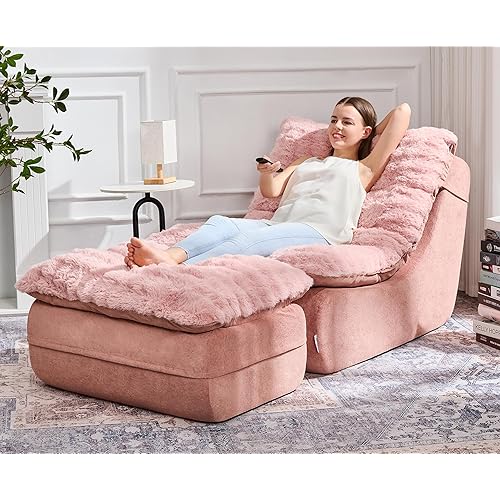 Hobestluk Sofa Couch Foam Sofa for Small Spaces Comfy Sofas with footrest Couch Recliner Small Sofas for Living Room, Bedroom, Apartment (Pink)