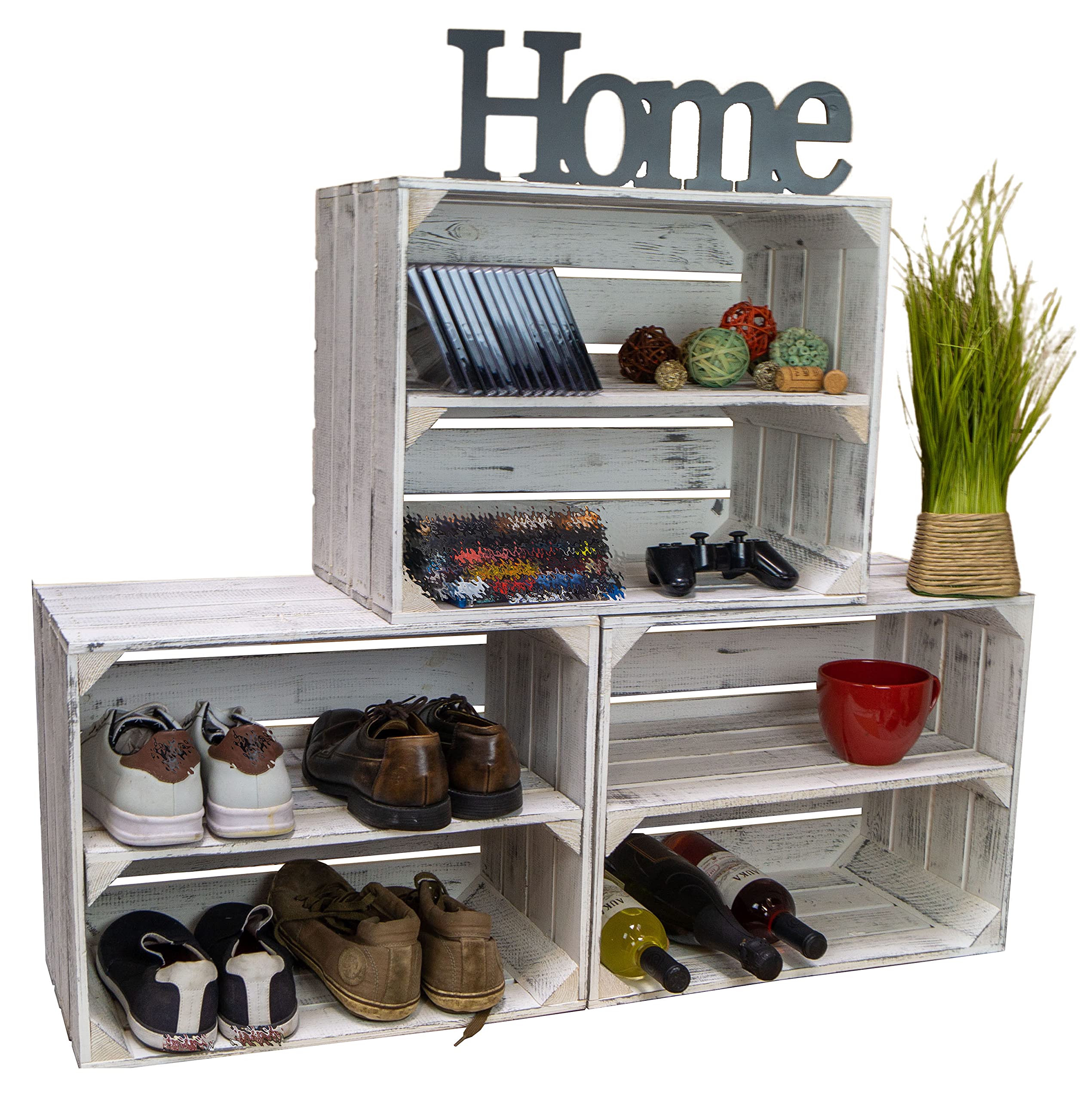 Lot De 4 Caisses En Bois Style Shabby Blanc - Étagère Stable Pour Les Enfants Et Les Adultes - Aspect Cagettes à Fruits - Couleur : Blanc