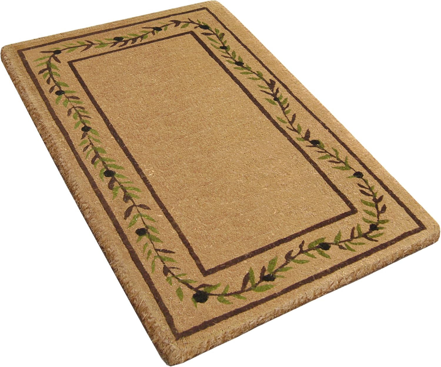 Outdoor Mat Front Porch Décor Outside Entrance Doormat with 2” Thick Luxury Coco Coir – Decorative Border Design and Weather Resistant – Multiple Sizes (22" x 36", Olive Branch)