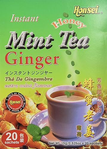 Honsei Té de miel de jengibre de menta instantánea (20 bolsitas) 15 G0.525oz - Producto de Singapur