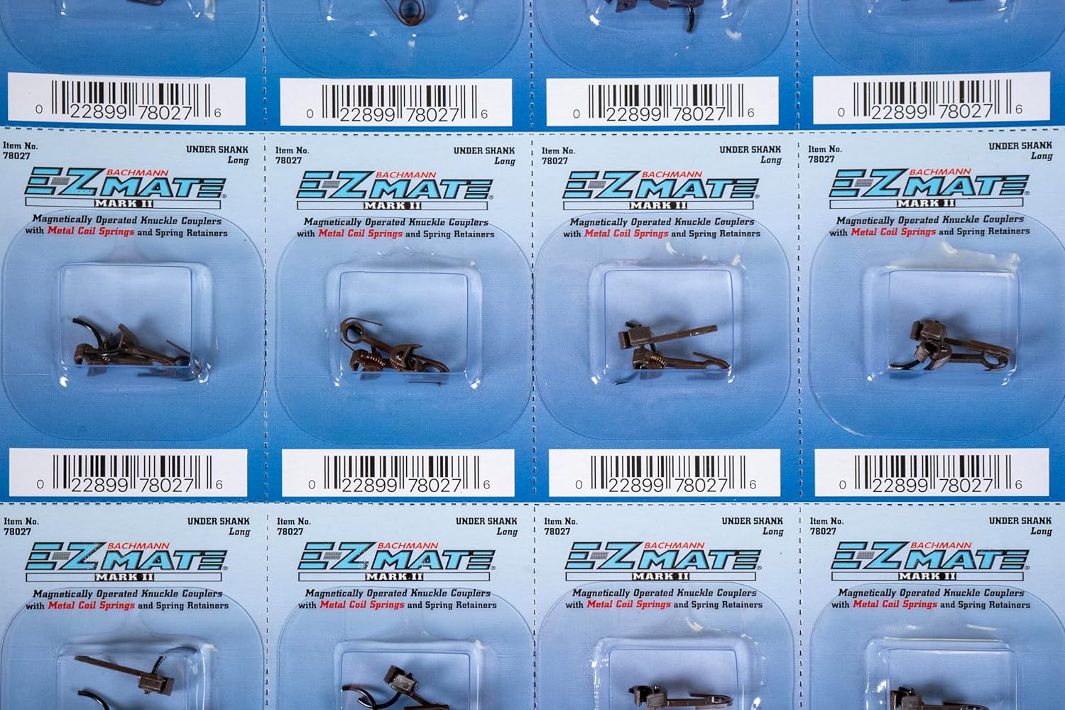 Bachmann Trains - E-Z MATE MARK II COUPLERS - MAGNETIC KNUCKLE COUPLERS with METAL COIL SPRING - UNDER SHANK - LONG (12 pair/card) - HO Scale