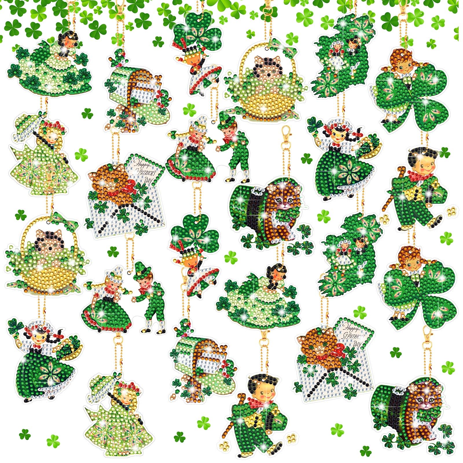 Photo 1 of **NON-REFUNDABLE PACK OF 2** Outus 24 Pcs Vintage St. Patrick's Day Diamond Art Keychain Kit