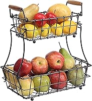 Vista 1 de SunnyPoint Cesta rectangular de alambre para pan de frutas de 2 niveles (negro, metal)
