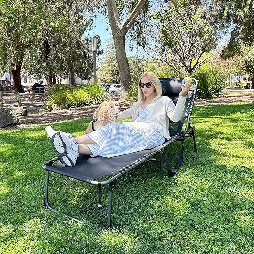 Miniatura 2 de KingCamp Sillón plegable para patio exterior, ajustable, 5 posiciones, tumbona plegable reclinable con almohada, para patio, piscina, playa, tomar