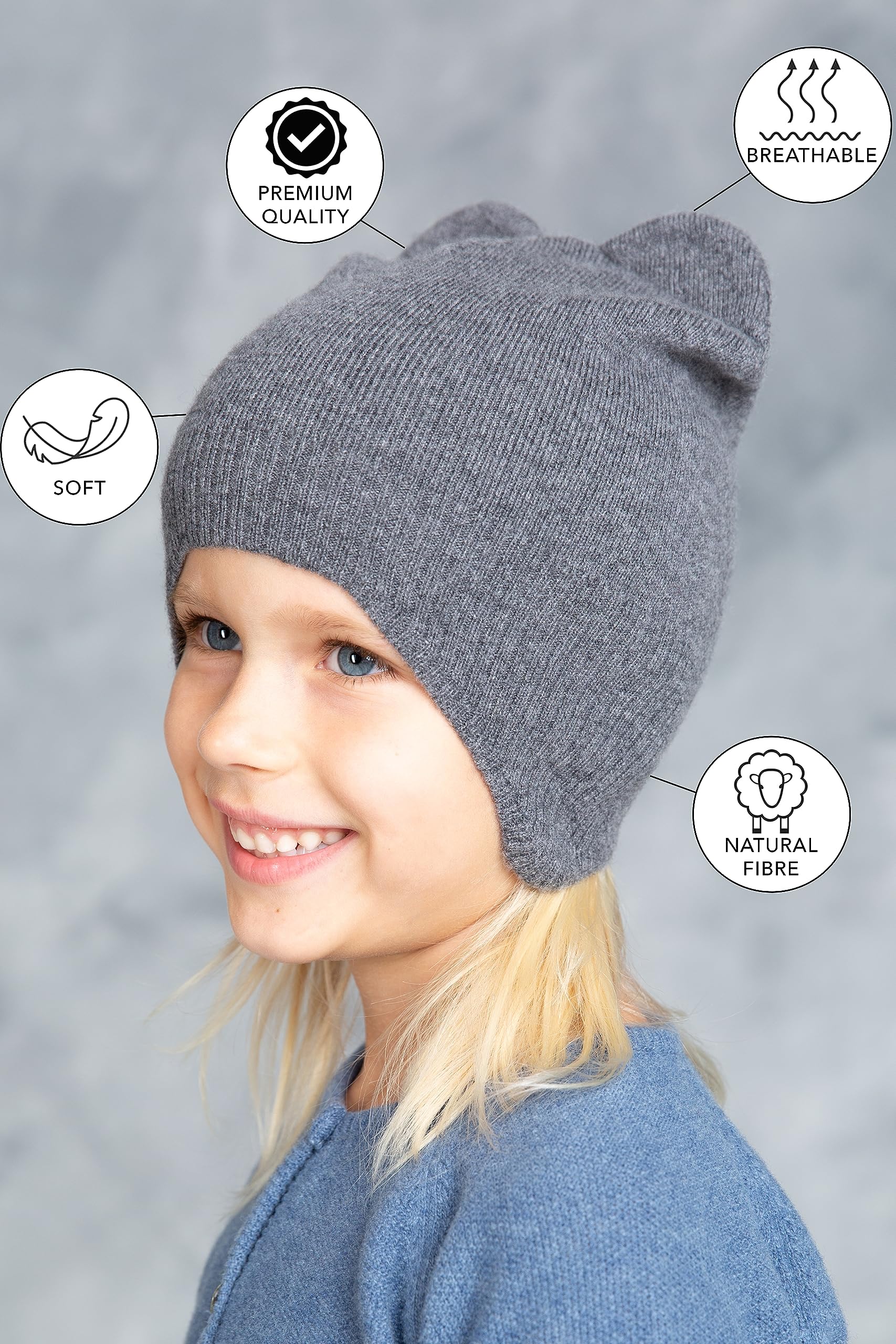Gorro infantil de punto de una sola capa de lana de merino y cachemira para niños pequeños, gorro supersuave y cálido para niños y niñas de 1 a 8 años, gorro de invierno para niños en beige,