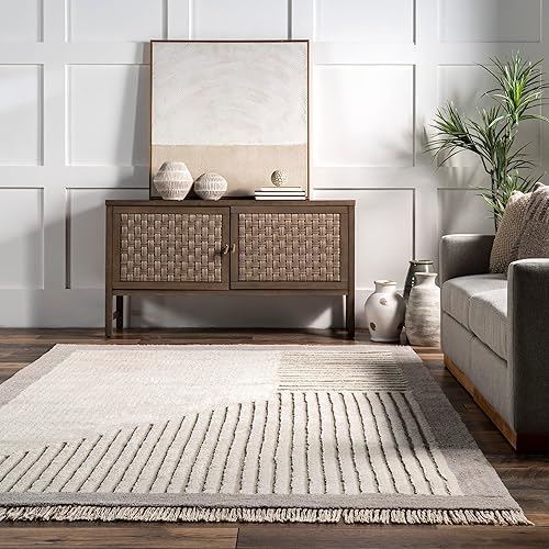 Miniatura 7 de nuLOOM Kadie - Alfombra moderna a rayas con borlas, 4 x 6, gris