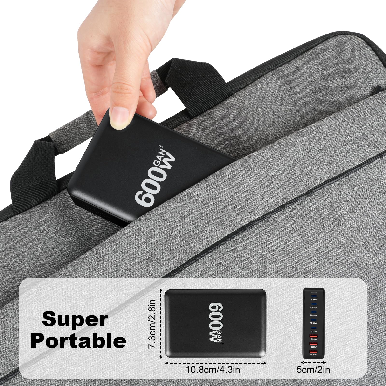 AXFEE Cargador USB C, 600W 8 Puertos Bloque de Carga rápida, Tres USB-A+5*USB-C Cargador Quick Charge, Conector de Pared multipuert Compatible con MacBook Pro/HP Laptop/iPad/iPhone/Huawei