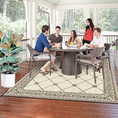 Miniatura 3 de HiiARug Alfombras de patio al aire libre, 6 x 9 pies, impermeables, de plástico, para caravana, camping, reversible, alfombra grande para patio,