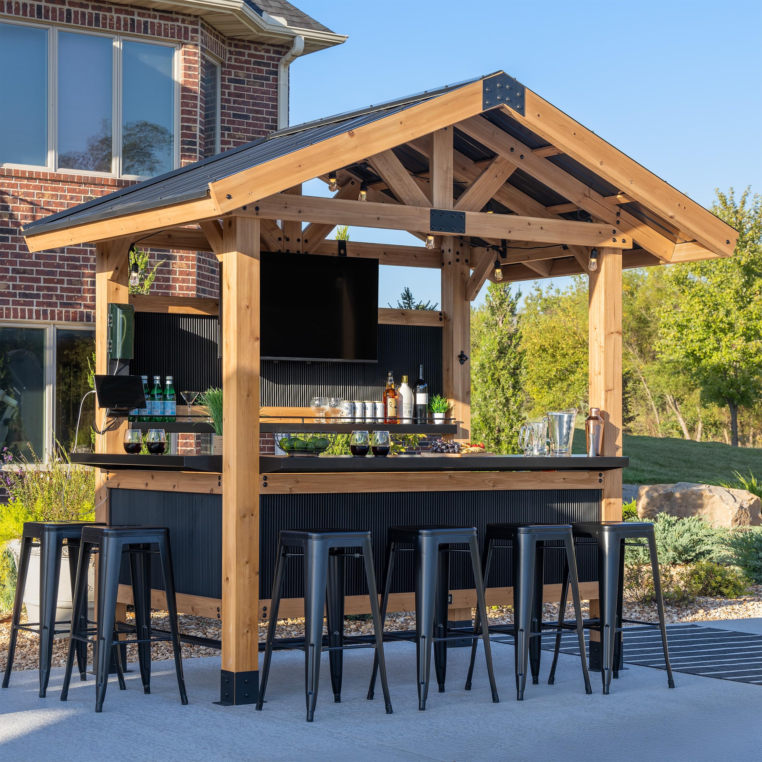 Best Outdoor Bar Furniture for 2026: 5 Picks Worth the Space 1 Backyard Discovery Palisade 9' x 6' Cedar Wood Outdoor Bar Set with Galvanized S — product photo