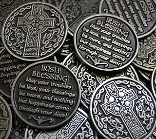 Set of 10 Celtic Cross Irish Blessing Pocket Token Coins