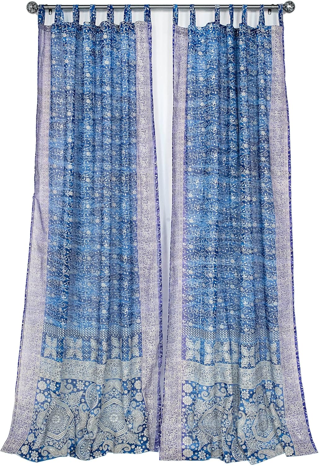 Light-Filtering Sari Colorful Curtains – Boho Curtains, Bed Canopy Panel, Tapestry or Window Treatment Brilliant Chakra Collection + Tote bag (84"L x 42"W Set of 2, Indigo Purple)