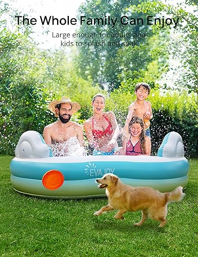 Vista 2 de EVAJOY - Piscina inflable para niños, adultos, piscina sobre el suelo de tamaño familiar con 4 asientos, 4 respaldos, portavasos, para patio
