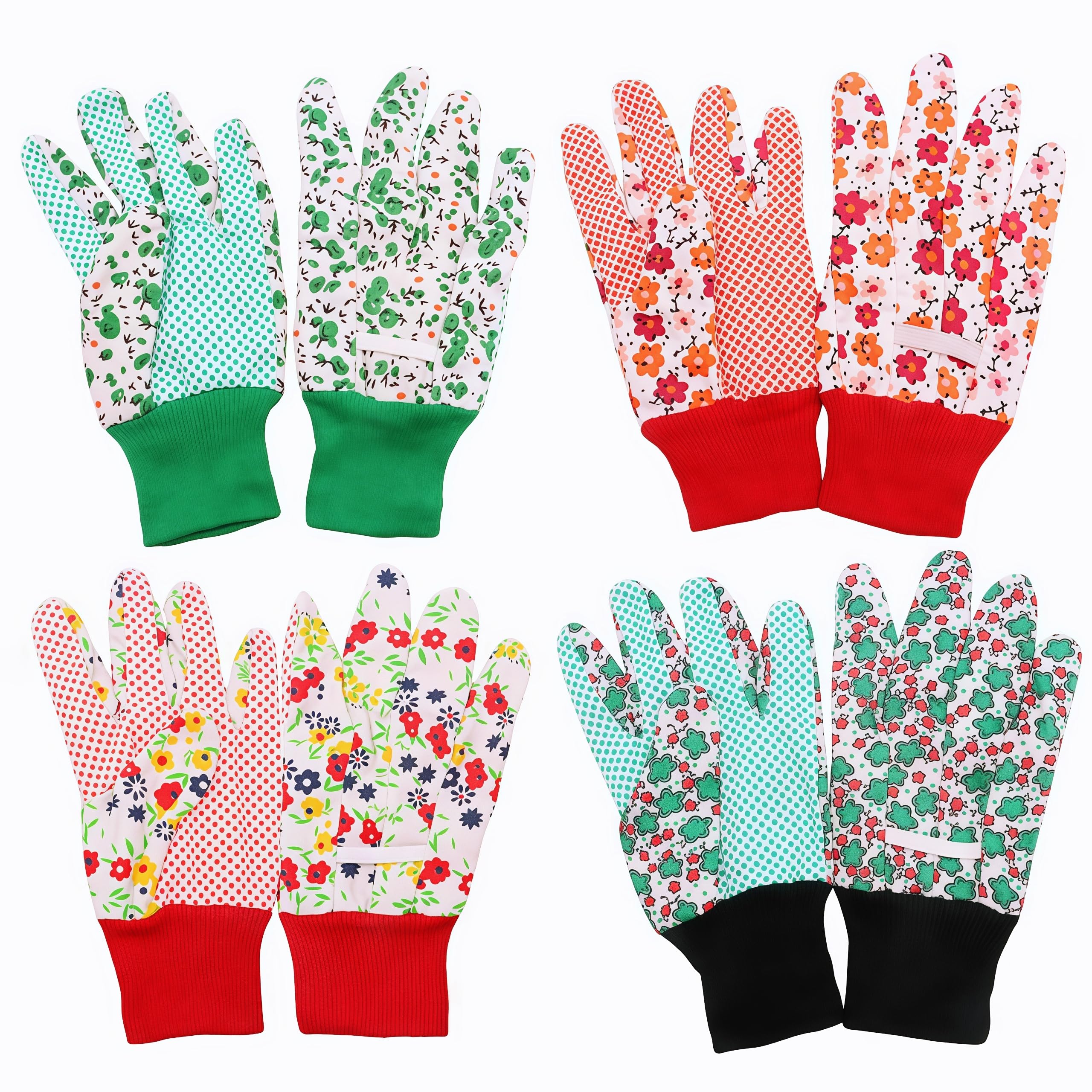 EYWILYWI 4 Pairs Cotton Gardening Gloves for Women/Ladies, Floral Non-Slip Thorn Proof Breathable Comfortable with Elastic Cuffs, Garden Work Gloves for Yard Cleaning Camping (Multicolor)