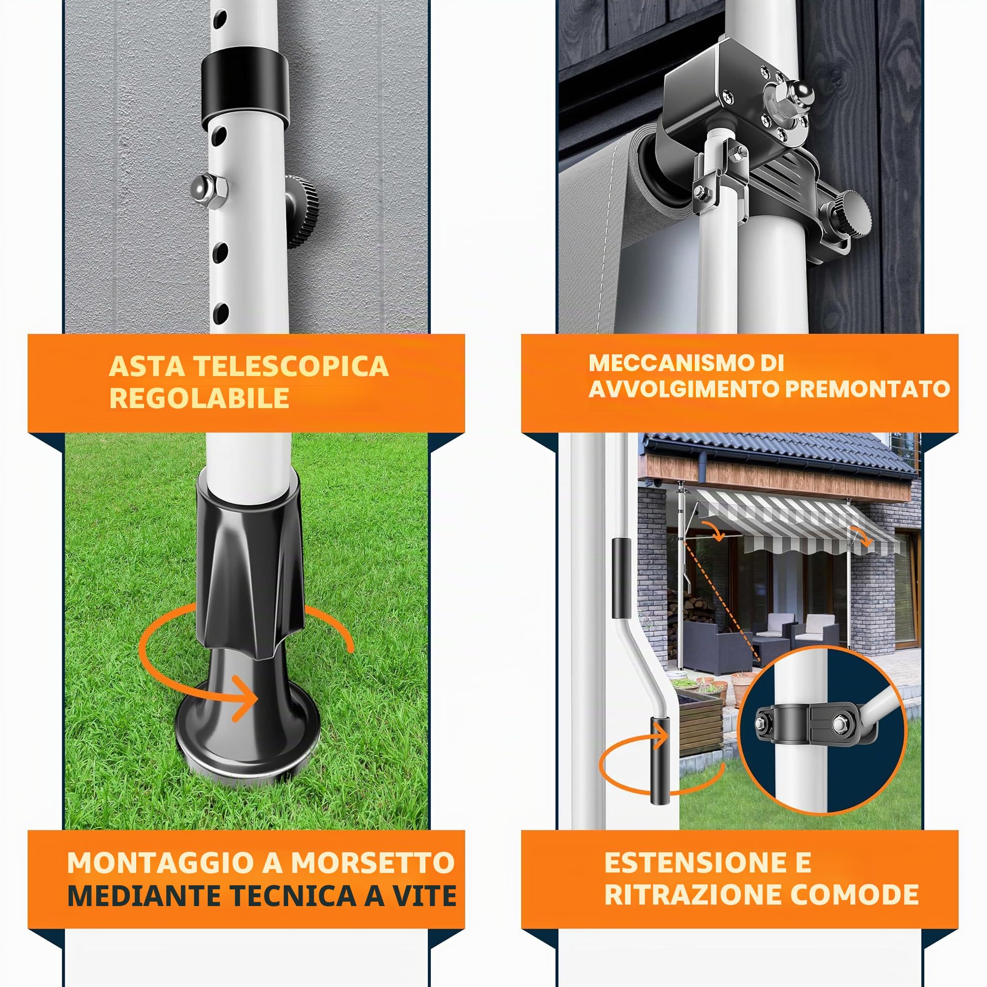 KESSER Tenda da sole con manovella e catena luminosa a LED, tenda da sole per balcone, tenda da sole senza fori, resistente ai raggi UV, regolabile in altezza e impermeabile, protezione solare per