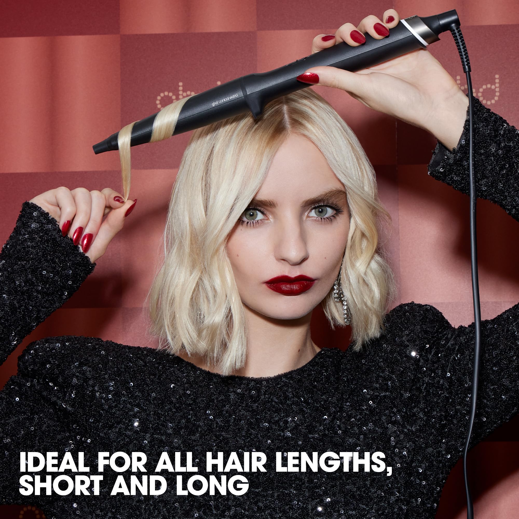 ghd Chronos Curve - Juego de regalo de varita cónica festiva, rizador de pelo, con cepillo de paleta y bolsa resistente al calor, para rizos de playa que duran todo el día
