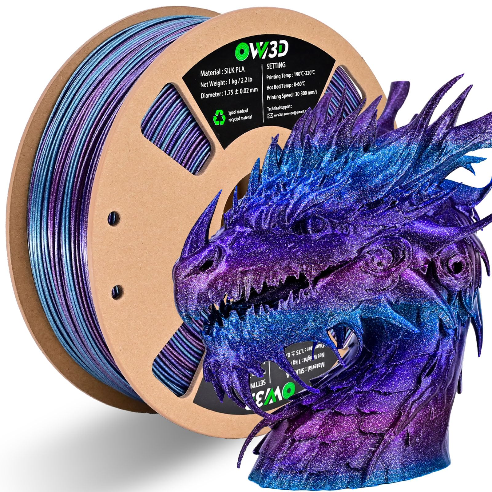 OVV3D PLA Filament 1.75 mm 3D Drucker Filament PLA Filament 1 kg, Shiny 3 Color Change Filament PLA