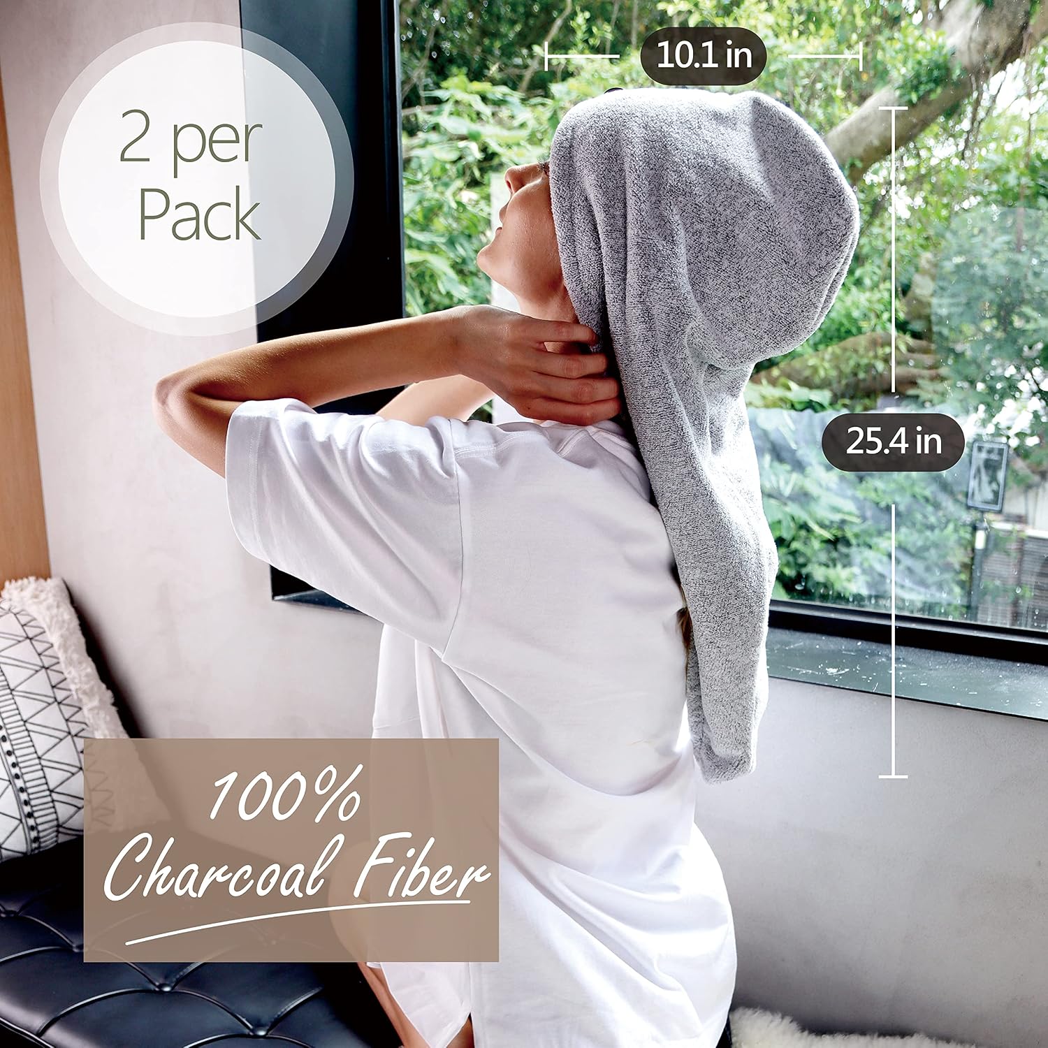 myHomeBody Hair Towel Wrap, Luxury Rapid-Dry Hair-Drying Turban, Ultra Soft and Quick Drying Absorbent Charcoal Fiber - Image 4