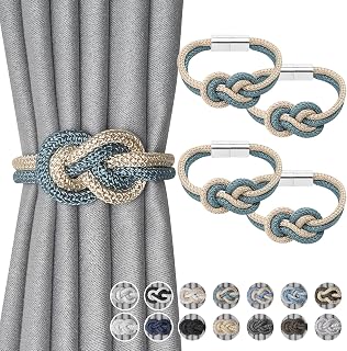 Pretty Jolly Mini magnetische Vorhang Raffhalter Nordisch Einfacher Stil Vorhang-Raffhalter Elegante dekorative Vorhang drapieren Krawatte zurück für Haus Fenster Drapery, Türkis & Beige, 4 Stück