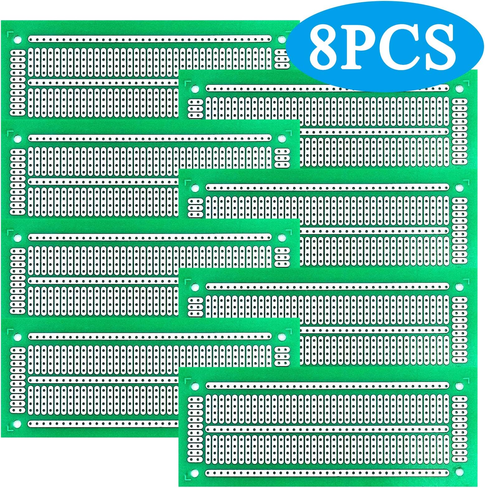 YUNGUI Printed Circuit Board,47X116MM PCB Strip Breadboard for Electronic Project and DIY Soldering(Pack of 8),Green