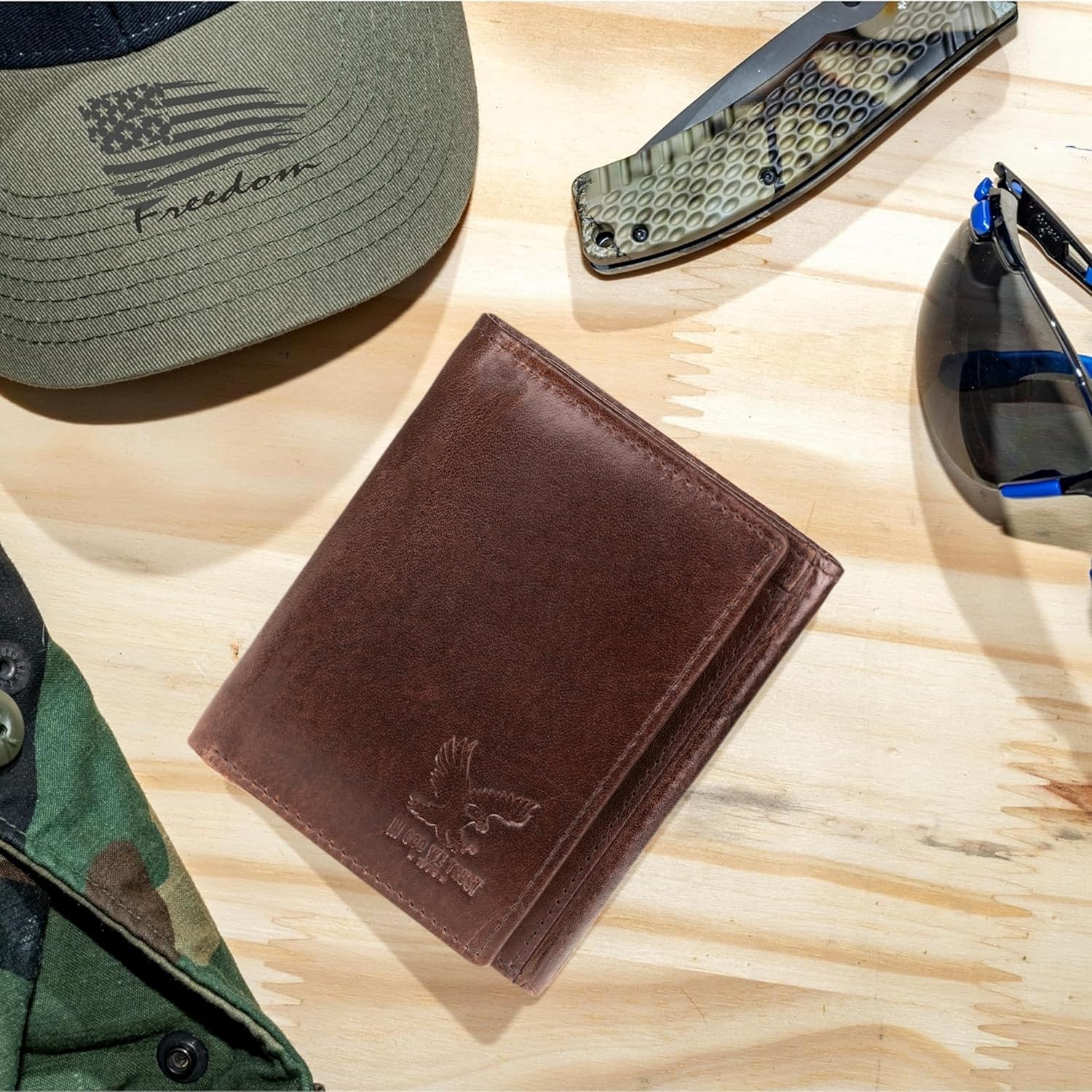 Freedom Leather RFID Trifold Wallet for Men with Smart Pocket for Air Tag or Other Tracking Devices and 2 ID Windows In Durable Top Grain Leather Ideal for Travel - Image 8