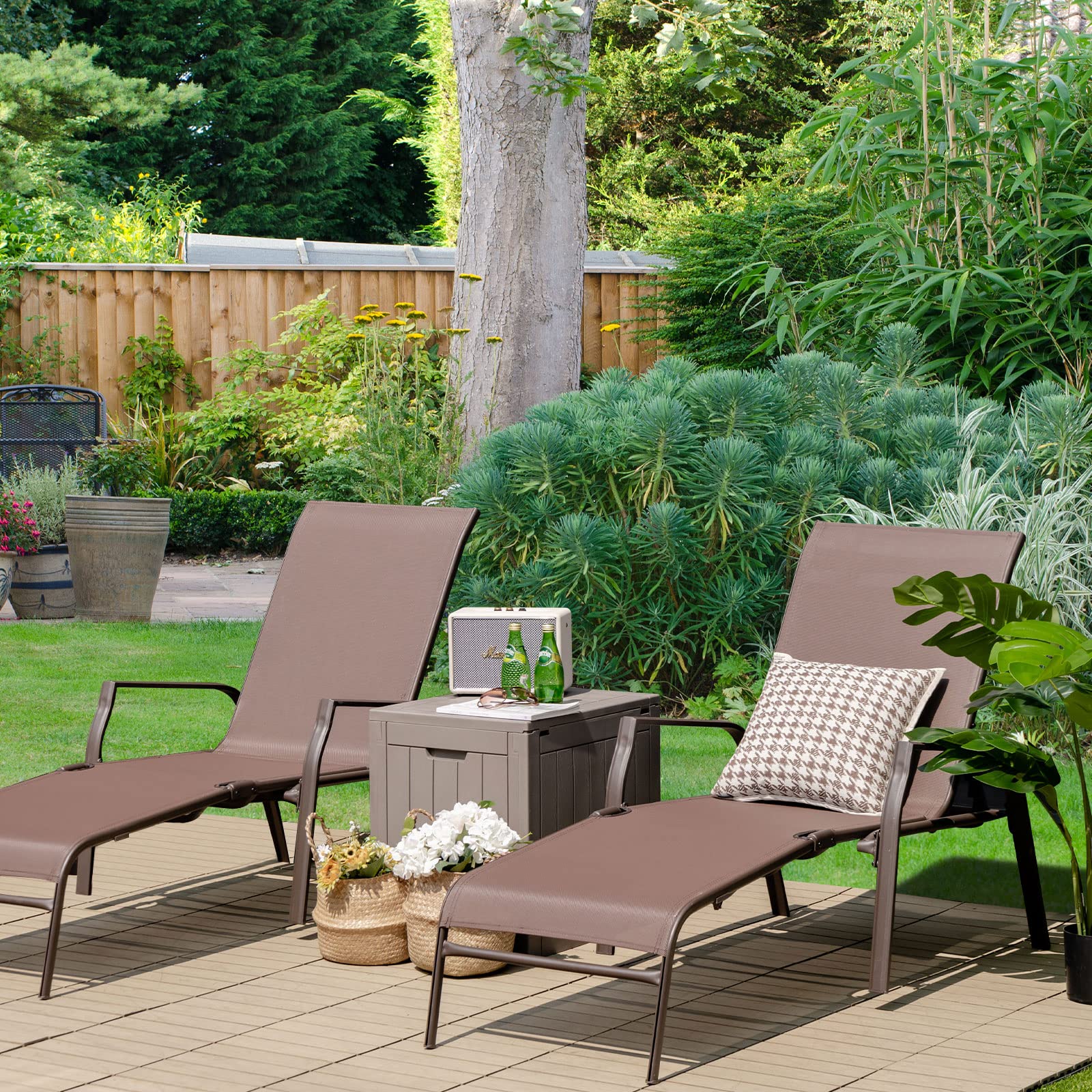 COSTWAY Lot de 2 Chaises Longues Jardin, Dossier à 5 Positions