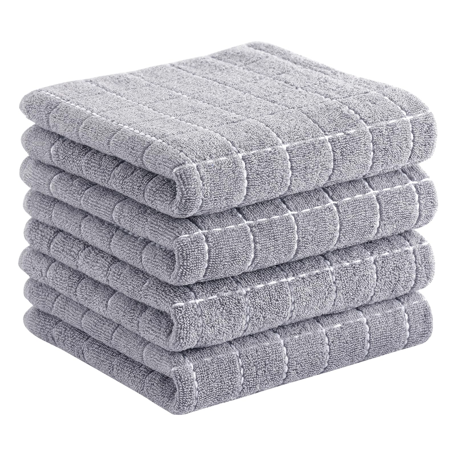 Homaxy 100% Cotton Terry Kitchen Towels, 4 Pack, Light Grey | Ultra Soft and Absorbent Dish Towels for Kitchen, Suitable for Drying and Washing Dishes