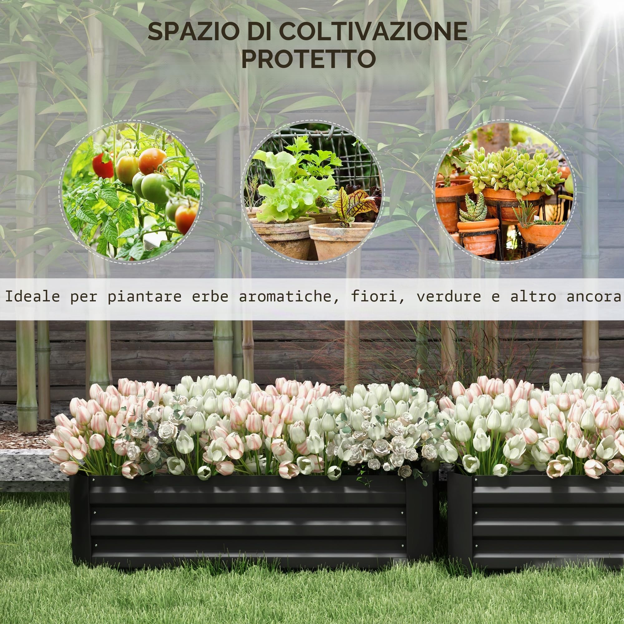 Outsunny Set di 2 cassette da orto dimensioni 100L x 50L x 30H cm - lamiera ondulata grigia