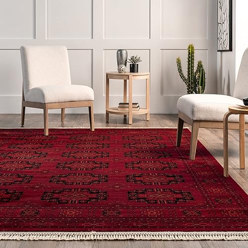 Miniatura 4 de nuLOOM Diandra Alfombra de área con motivos tradicionales, 4 x 6 pies, color rojo